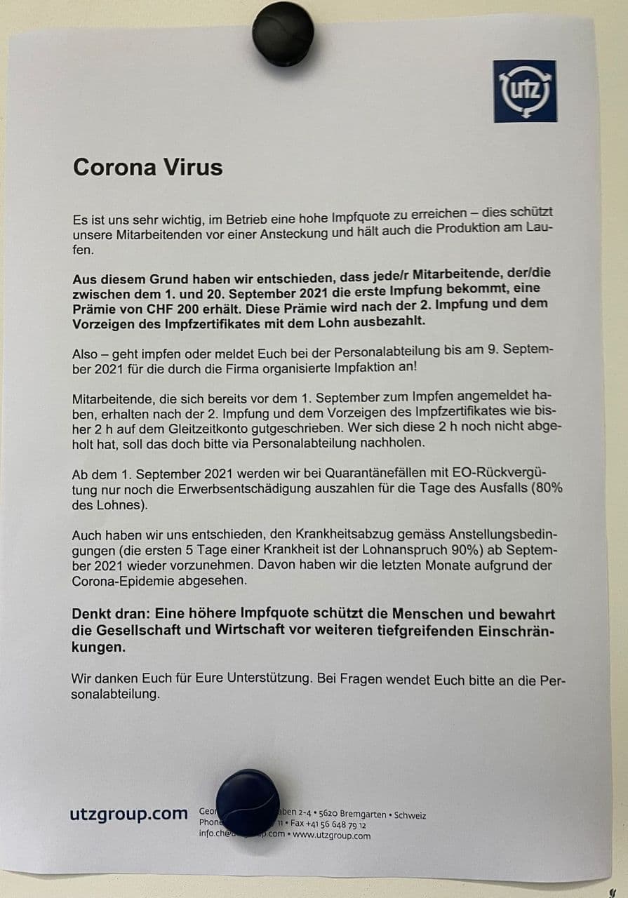 GENimpfwerbung utzgroup Schweiz 2.9.2021:
                    T�dliche GENimpfung wird mit 200 Stutz belohnt