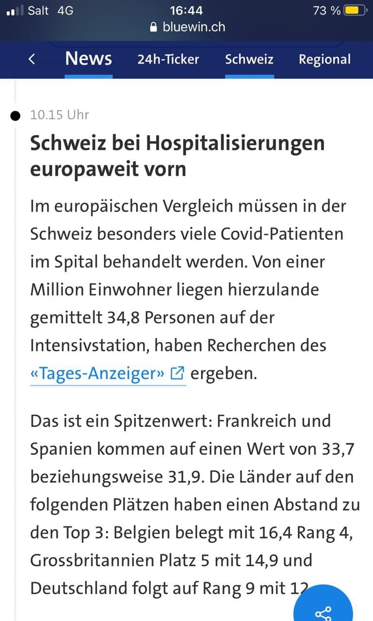 Spitaldesaster
                    Intensivstationen 4.9.2021: Schweiz ist Spitze!