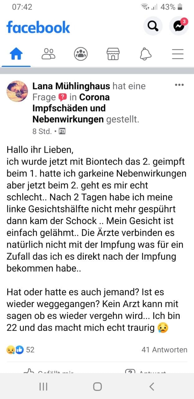 GENimpfschaden L�hmung
                      Schweiz 2.9.2021: Pfizer-Todesspritze bewirkt
                      sofort Gesichtsl�hmung