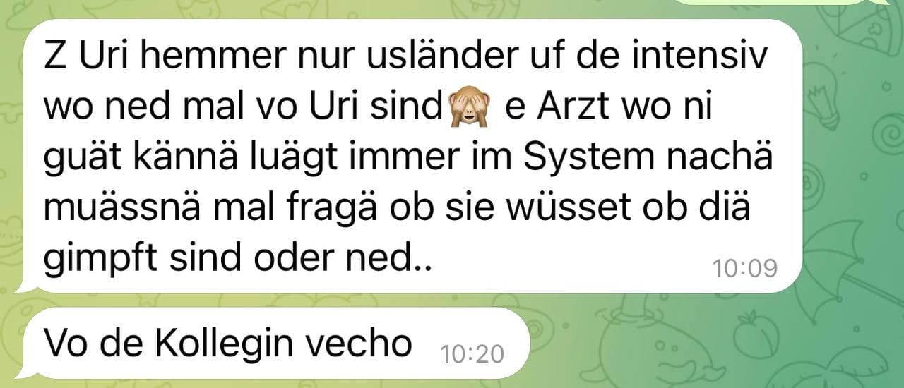 Spitaldesaster Uri 3.9.2021: Nur Ausl�nder auf
                    der Intensivstation, die NICHT aus Uri sind
