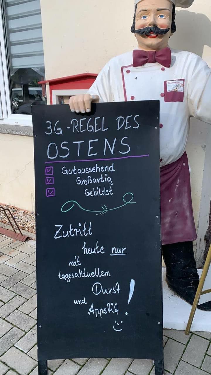 Widerstand Kolkwitz (4R) am 15.9.2021:
                            Restaurant "Zur Eisenbahn" hat
                            eigene 3G-Regeln