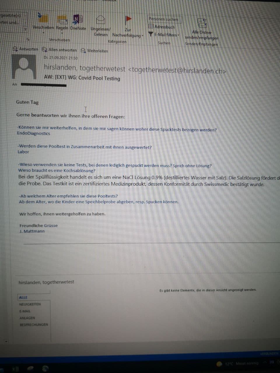 Testwahn Spucktest 22.9.2021:
                    Klinik Hirslanden meint, die Testl�sung sei
                    destilliertes Wasser mit Salz