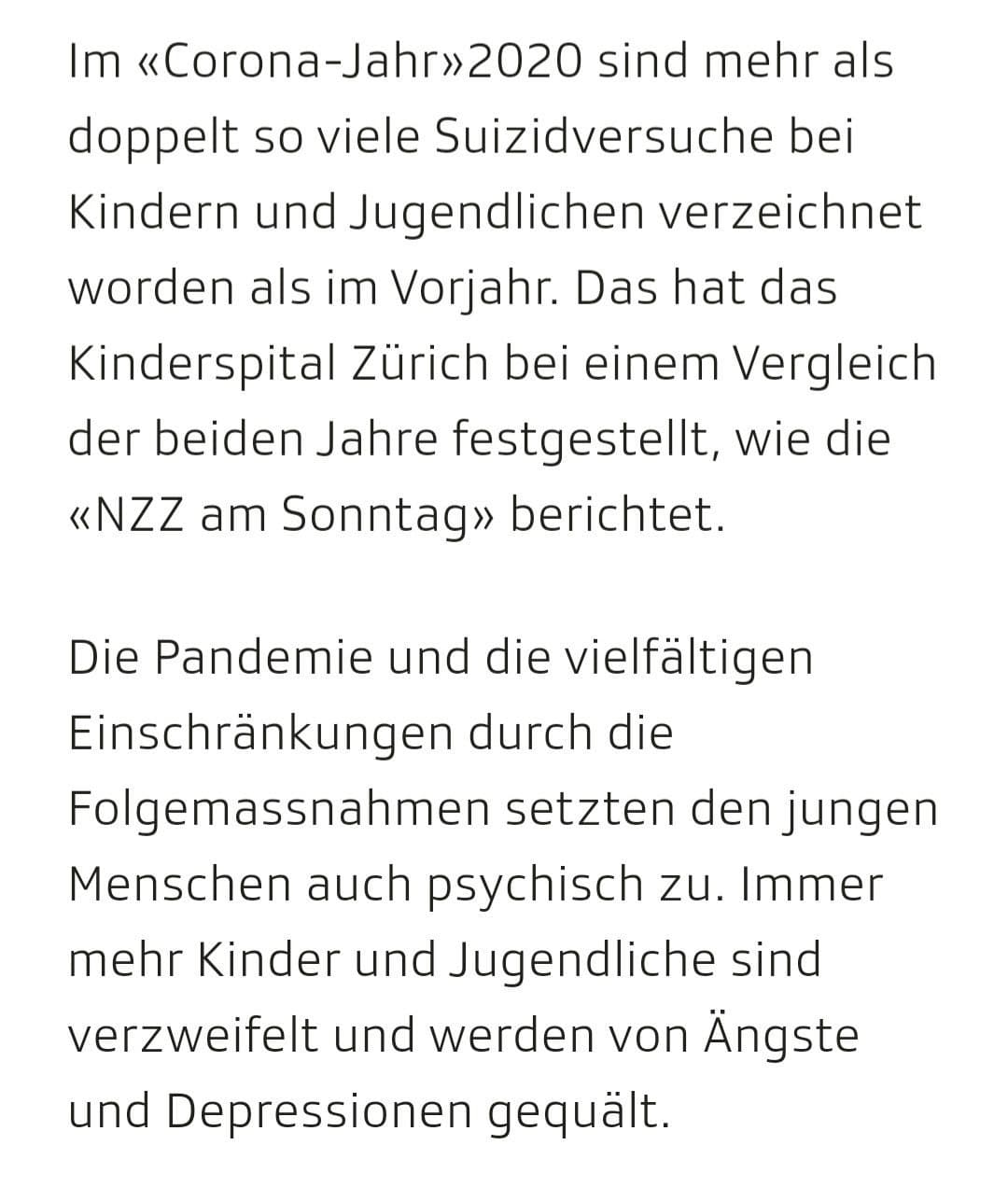 Lockdownschaden mit Selbstmorden Schweiz
                    16.9.2021: Selbstmordrate hat sich 2020 verdoppelt