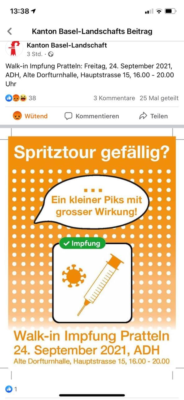 GENimpfwerbung Kanton Basel-Land 20.9.2021: Mit
                    dem Schlagwort "Spritztour"