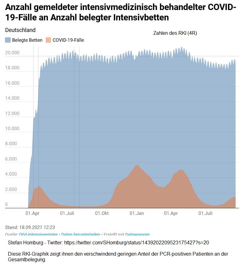 Spitaldesaster Intensivstationen 4R am
                        19.9.2021: Corona macht nur einen winzigen Teil
                        in den Intensivstationen aus: