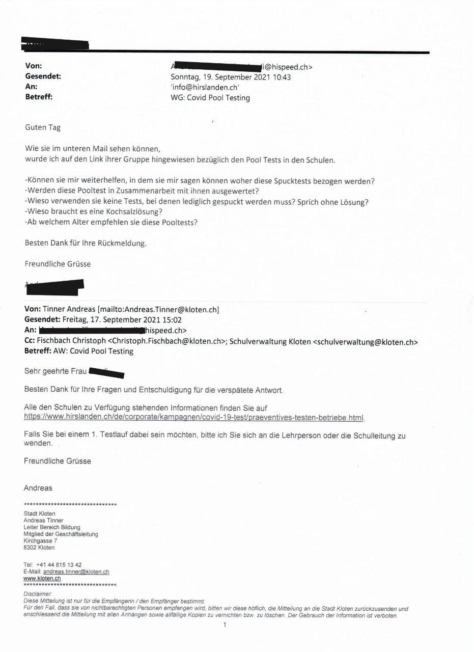 Testwahn Spucktest in
                    Kloten 22.9.2021: Firma ist nicht auffindbar