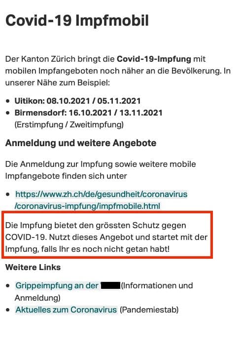 GENimpfwerbung mit dem t�dlichen GENimpfbus
                        4.10.2021: Uitikon und Birmensdorf
