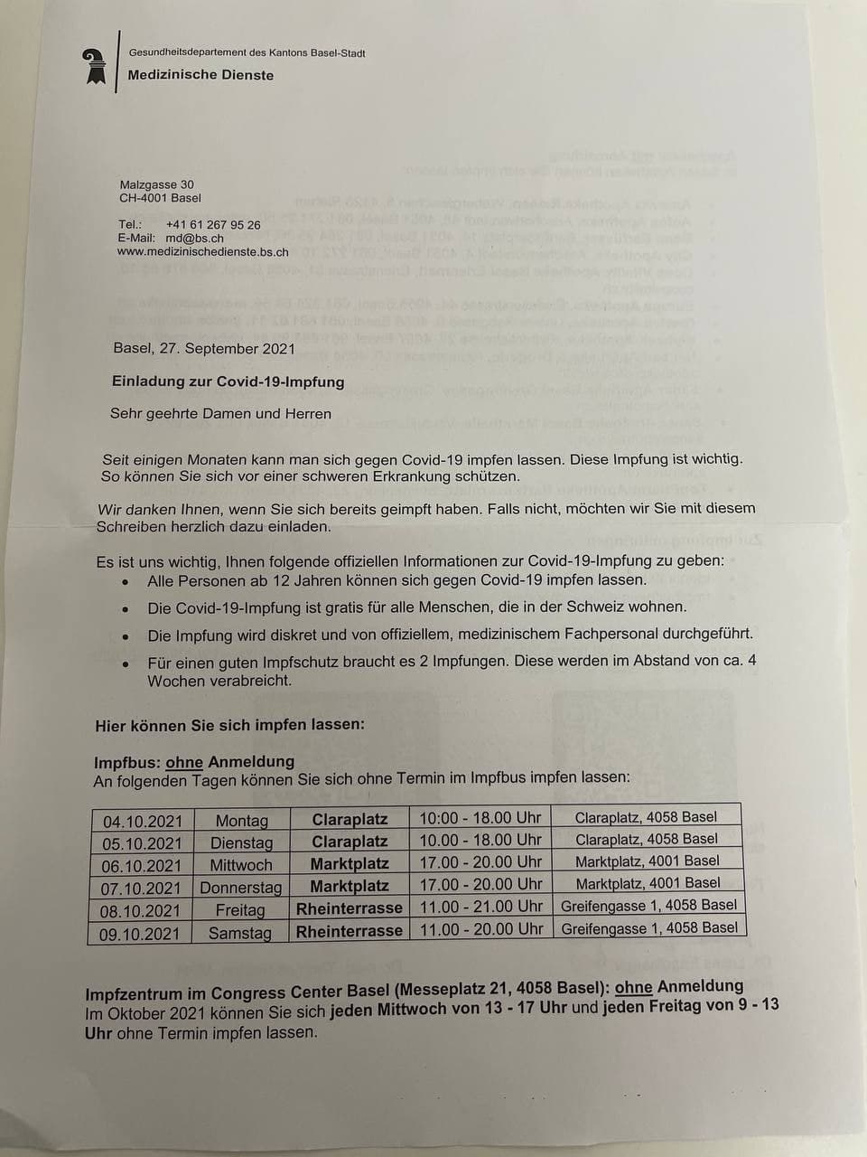 GENimpfwerbung Kanton Basel-Stadt
                    10.10.2021: Der Kantonsarzt findet die t�dliche
                    GENimpfung wichtig