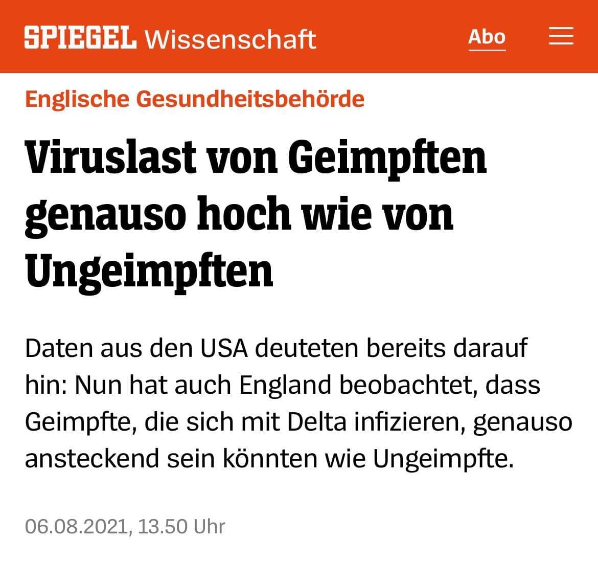 Medizinisches Virenlast
                  6.8.2021: Der Spiegel meldet es offiziell: Viruslast
                  von Geimpften genauso hoch wie von Ungeimpften