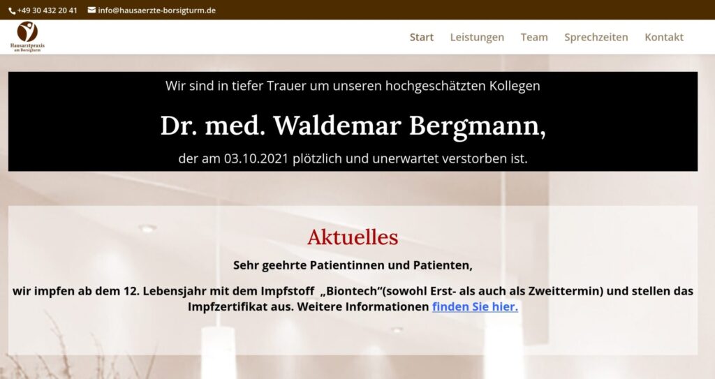 Verdacht GENimpfmord: Krimineller
                      Kinder-GENimpfarzt Dr. Bergmann ist
                      "pl�tzlich und unerwartet" verstorben