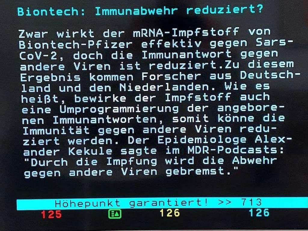 GENimpfschaden Immunsystem 27.10.2021: Studie im
                  4R sagt: Pfizer-GENimpfung schw�cht das Immunsystem
                  gegen andere Viren (!): "Durch die Impfung wird
                  die Abwehr gegen andere Viren gebremst"