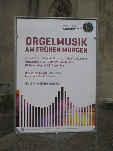 Fraum�nster Z�rich: Orgelspiel
                  am Morgen: Alle sind Willkommen