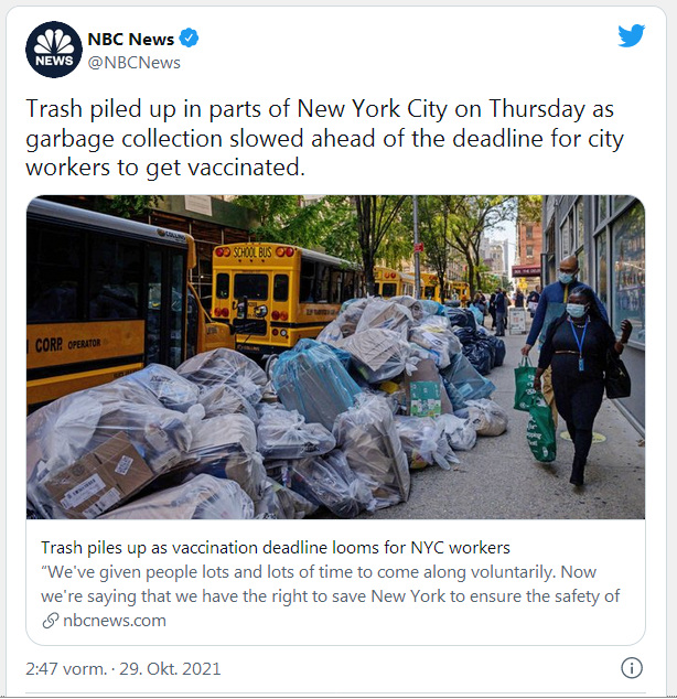 New York hat UNgeimpfte
                    M�llarbeiter beurlaubt, das provoziert Abfallberge
                    ohne Ende, Foto vom 29.10.2021
