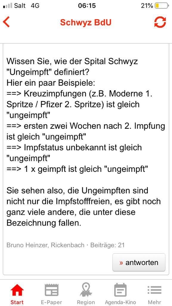 Falsche Z�hlung im Kantonsspital Schwyz
                10.12.2021: Laufend werden FALSCHE UNgeimpfte ERFUNDEN -
                Liste: