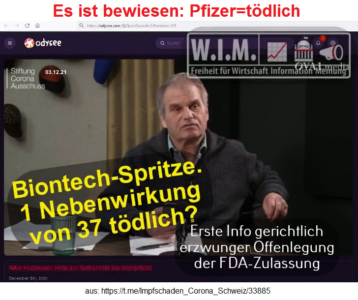 Zahlen �ber die Todesspritze von Pfizer
                  11.12.2021: Eine von 37 Nebenwirkungen ist t�dlich -
                  F�llmich