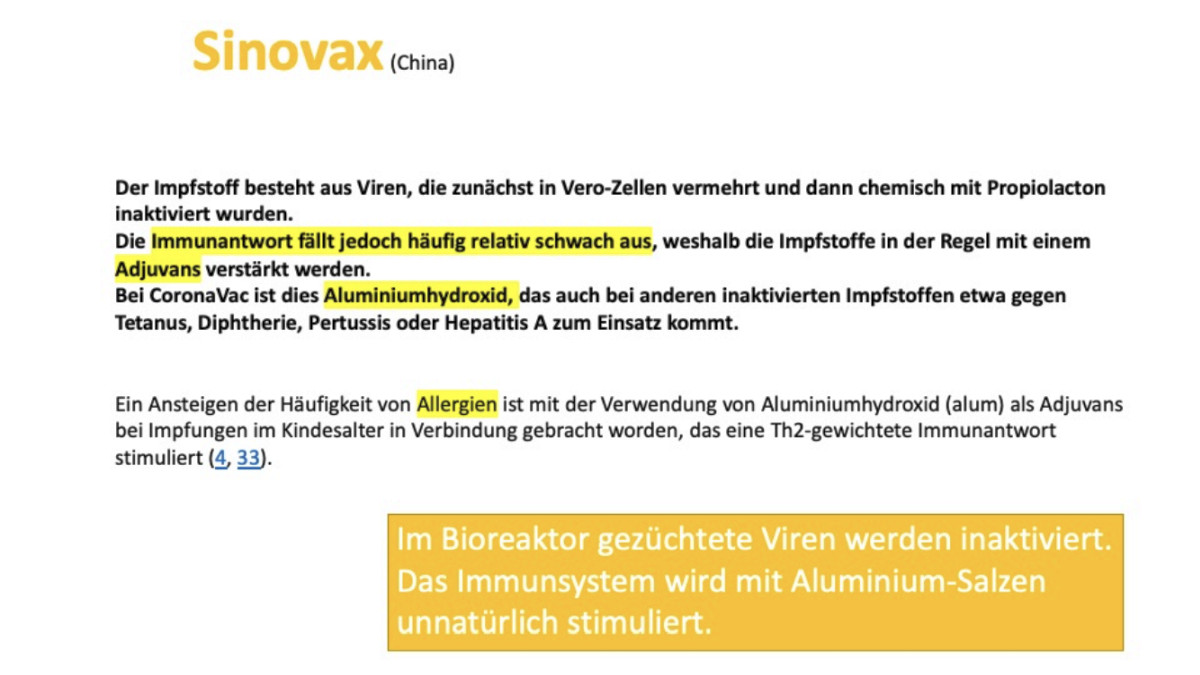 Angaben von Dr. Wodarg zur chinesischen
                Impfung Sinovac