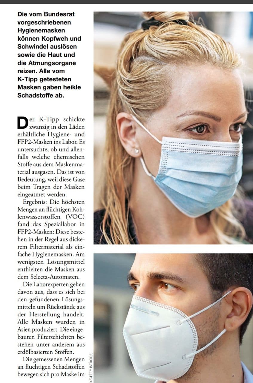 K-Tipp vom 8.9.2021: Spitalmasken
                  sind hochgiftig 02
