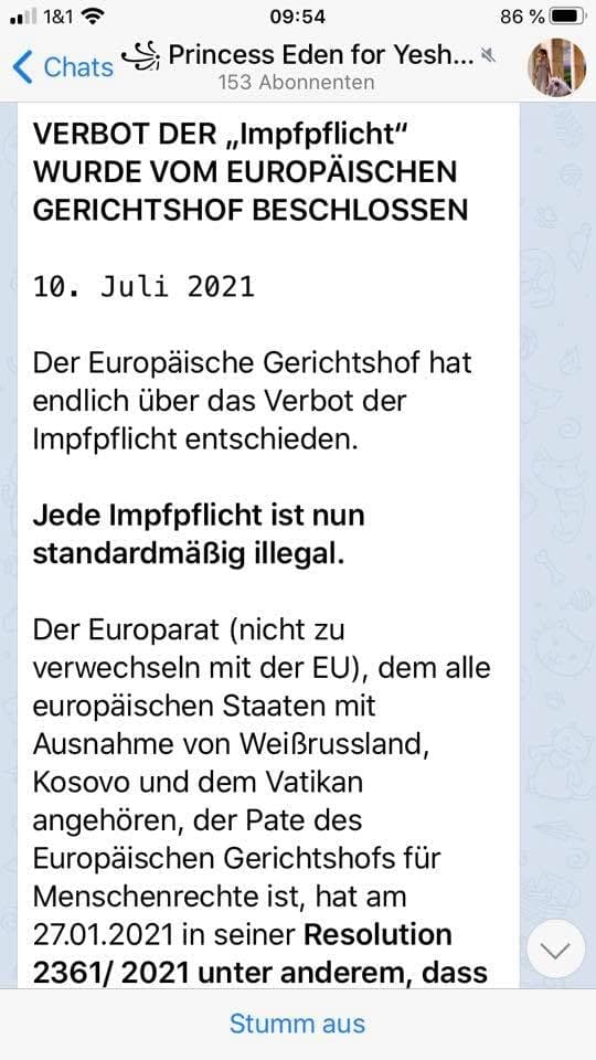 Widerstand Europarat 5.1.2022: Es
                  gilt der Beschluss vom 10.7.2021, dass eine
                  Impfpflicht verboten ist