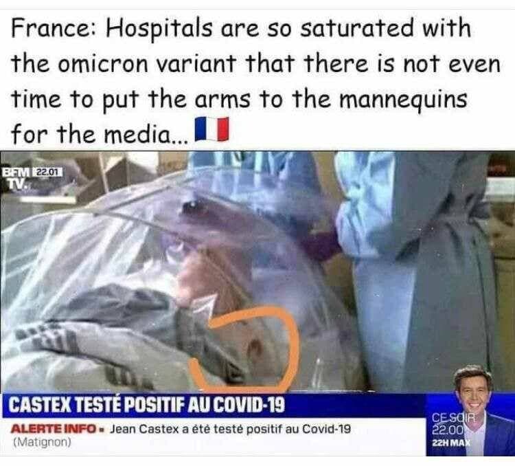 Spitaldesaster
                  mit Schaufensterpuppen im Spital in Frankreich
                  5.1.2022: um volle Intensivstationen vorzut�uschen:
                  KRANKENHAUS BETRUG