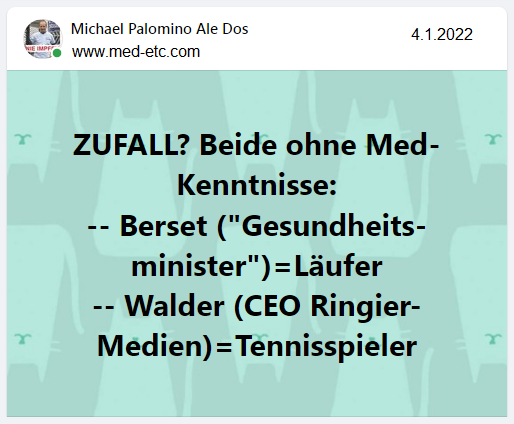 Kriminelle
                    2G-Fascho-Regierung Schweiz 4.1.2022: Wenn ein
                    BLINDER einen BLINDEN f�hrt: KEINE Qualifikation in
                    Medizin vorhanden - aber sie sind
                    "sportlich"...