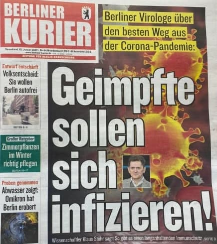 T�ter Virologe Berlin 16.1.2022:
                  GENgeimpfte sollen sich infizieren - perverser geht's
                  ja wohl nicht