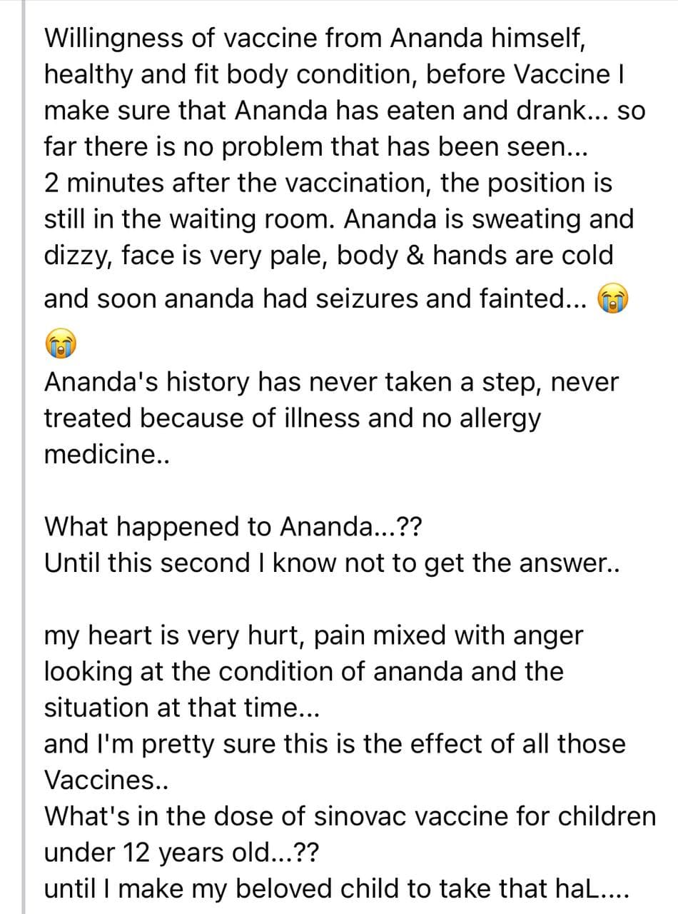 GENimpfmord mit Sinovac in Bhayangkara (Jakarta,
                  Indonesien) 30.1.2022: M�dchen Ananda (11) stirbt 2
                  Minuten nach der Impfung, Text 2