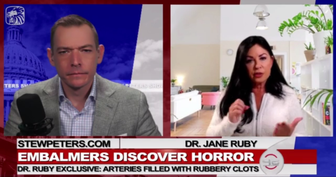Dr. Ruby pr�sentiert
                      in der Stew Peters Show rot-blutartige und
                      weiss-gummiartige Thrombosen, 31.1.2022