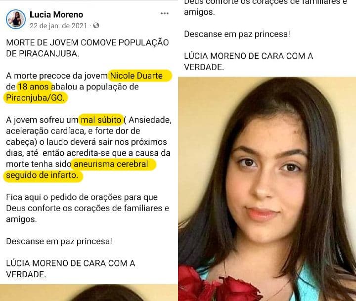 6.2.2022: Verdacht GENimpfmord in Piracanjuba
(Goiás - Brasilien) 6.2.2022: Nicole Duarte ist mit 18
weg 6.2.2022: Verdacht GENimpfmord in
Piracanjuba (Goiás - Brasilien) 6.2.2022: Nicole
Duarte ist mit 18 weg