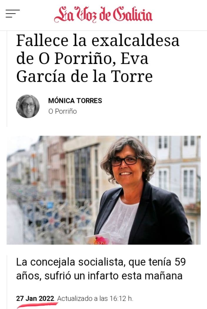 Verdacht
                  GENimpfmord in Porri�o (Nordspanien) 12.2.2022:
                  B�rgermeisterin von Porri�o GENgeimpft ist mit 59 weg
                  - ohne Vorank�ndigung