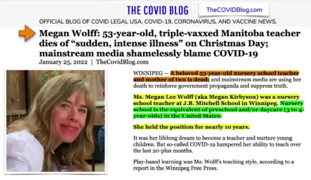 GENimpfmord Manitoba
                    (1G-Fascho-Kanada) 21.2.2022: Lehrerin Megan Wolff
                    3x GENgeimpft ist mit 53 weg: PROFESOR DE 53 A�OS
                    MUERE TRAS 3RA DOSIS DE VACUNA COVID