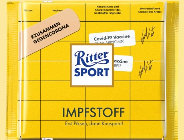 31.3.2022: Ritter Sport ist bei der t�dlichen
                GENimpfwerbung voll dabei - Meldung vom 8.12.2021