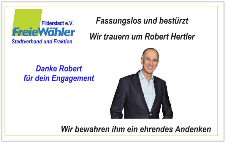 Verdacht GENimpfmord
                  Filderstadt (BW, 4R) 3.4.2022: Stadtrat Robert Hertler
                  stirbt im Schlaf - mit ca.55 weg: Fassungslos und
                  best�rzt: Wir trauern um Stadtrat Robert Hertler