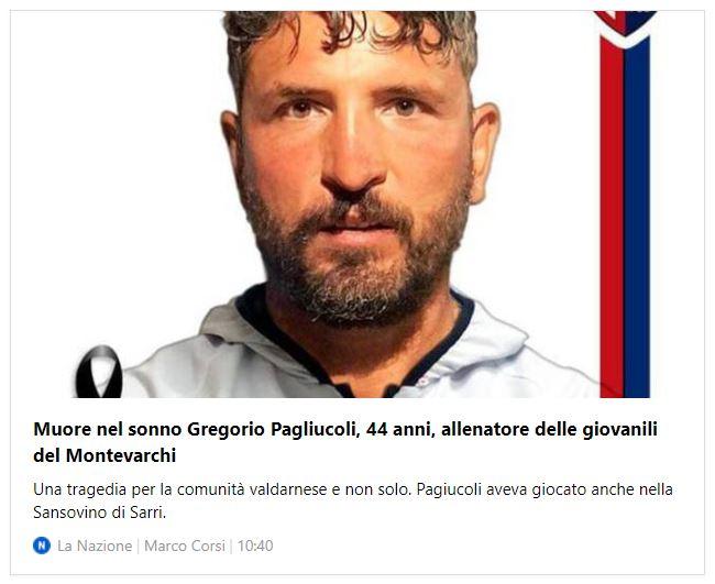 Verdacht
                    SCHLANGENGIFTimpfmord in Montevarchi
                    (1G-Fascho-Italien) 9.5.2022: Jugendtrainer Gregorio
                    Pagliucoli mit 44 weg: Mit 44 Jahren "im Schlaf
                    verstorben": Trauer um den Jugendtrainer von
                    Montevarchi, Gregorio Pagliucoli. Meldung vom
                    8.5.22. (orig. italiano: Muore nel sonno Gregorio
                    Pagliucoli, 44 anni, allenatore delle giovanili del
                    Montevarchi - Grandeinganno)