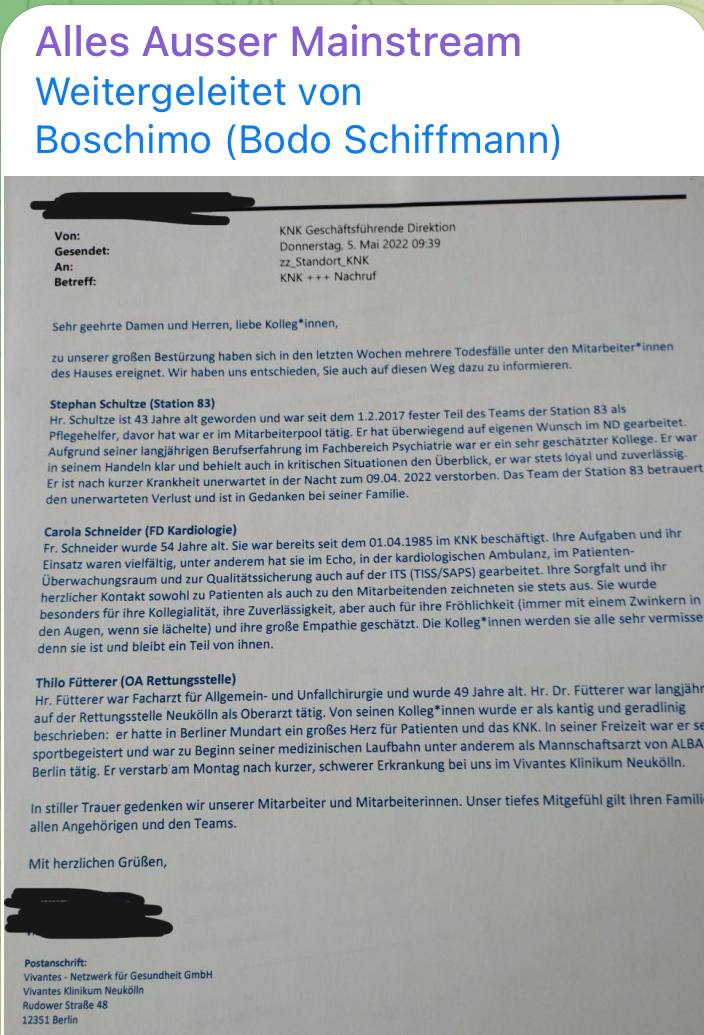 Verdacht
                      SCHLANGENGIFTimpfmorde im 4R am 6.5.2022: �rzte
                      sterben in Scharen... Dokument von Bodo
                      Schiffmann