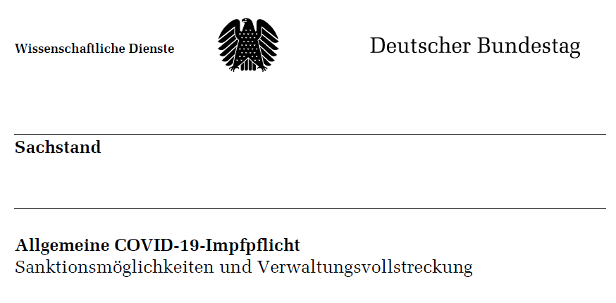T�ter-Impfmonster Lauterbach 9.5.2022: plant
                  gegen UNgeimpfte Zwangshaft+Zwangsimpfungen - Studie
                  vom 3.12.2021: Der absolute Hammer. PDF Dokument aus
                  dem Bundestag. Wenn die Impfpflicht kommt, sind
                  Zwangshaft und Zwangsimpfungen m�glich...