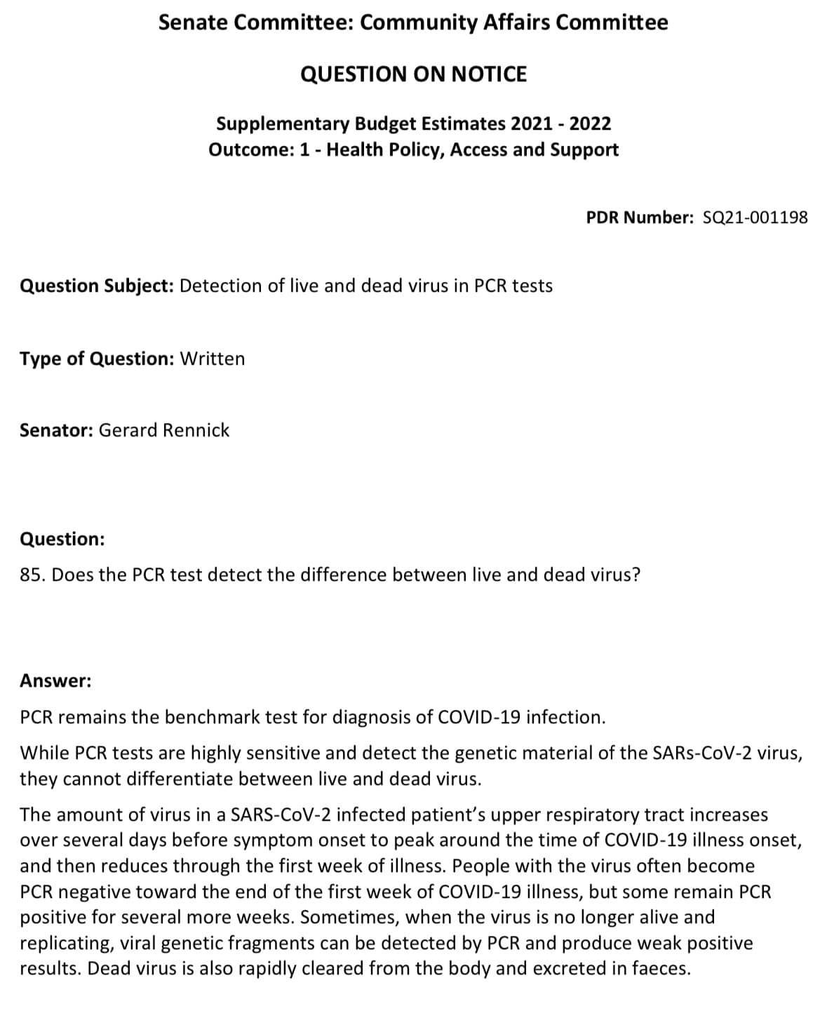 Australien: Dokument vom
                        Senatskomitee 18.5.2022