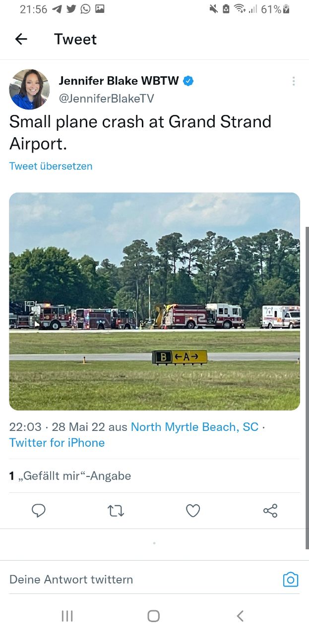 Flugzeugabsturz "USA" 07 in South
                    Carolina am Grand Strand Airport, 28.5.2022