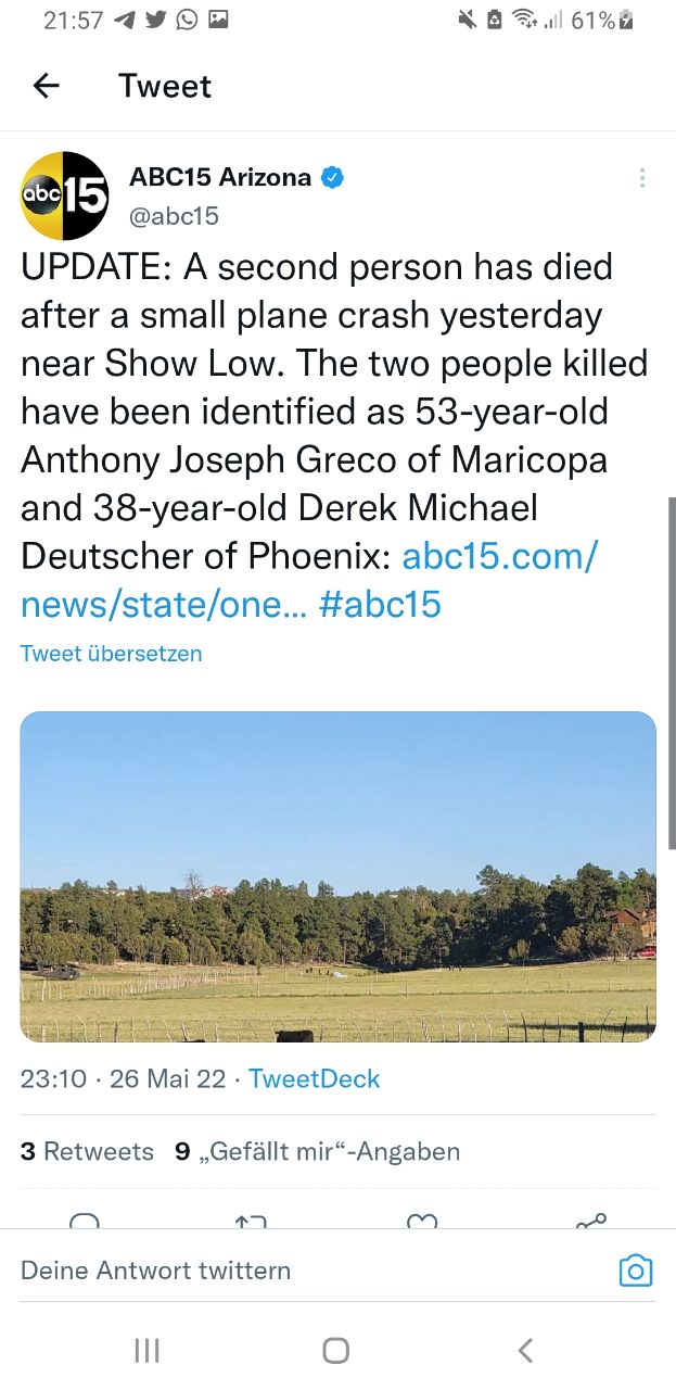 Flugzeugabsturz
                    "USA" 09 in Arizona in Show Low 2 Tote,
                    26.5.2022