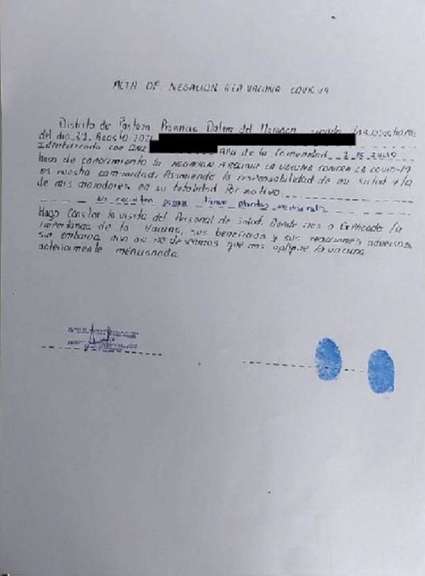 Protestbriefe
                  der Apu-Ureinwohner in Peru von 2021: Ureinwohner von
                  Peru lehnen die SCHLANGENGIFTimpfung ab, Brief 2