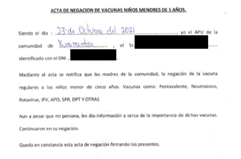NI�OS. Las vacunas que sirven para proteger a
                      los ni�os menores de 5 a�os contra otras
                      enfermedades contagiosas tambi�n han sido
                      rechazadas por comunidades de Loreto. Cr�dito: Red
                      de Salud Red del Mara��n.