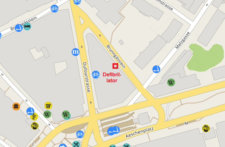 23.6.2022: Defibrillator beim Aeschenplatz
                  in Basel