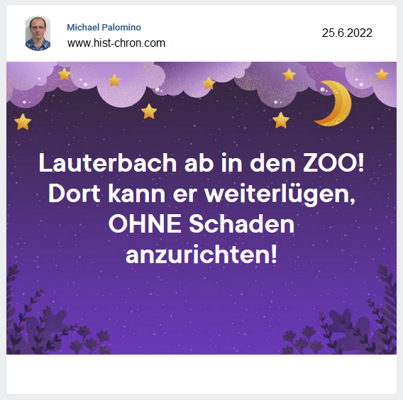 Lauterbach ab in den Zoo! Dort kann er
                  weiterl�gen, ohne Schaden anzurichten!
