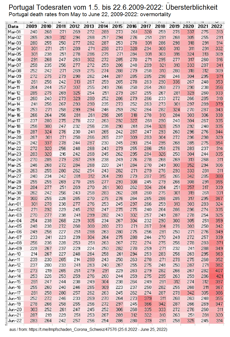 25.6.2022: �bersterblichkeit
                  in Portugal vom Mai bis 22.6.2022