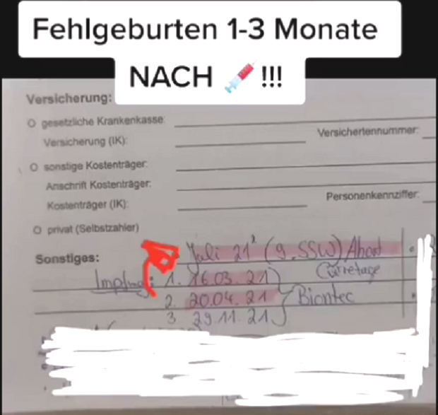 Fehlgeburt nach Impfung, Akte von Hebamme 01