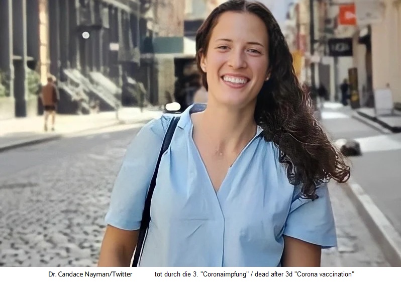 Verdacht
                    SCHLANGENGIFTimpfmord in Ontario (Kanada) 30.7.2022:
                    �rztin (27) stirbt 4 Tage nach Kollaps beim
                    Schwimmen - nun 5 �rzte in 2 Wochen weg: 27-Year-Old
                    Triathlete Doctor in Canada Dies Four Days After She
                    Collapses While Swimming - Fifth GTA Doctor to Die
                    Within 2 Weeks