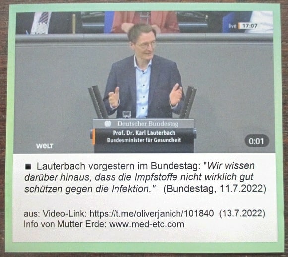 Impfmonster Lauterbach (4R) am
                    14.8.2022: sagte doch, dass die
                    "Coronaimpfungen" nicht sch�tzen