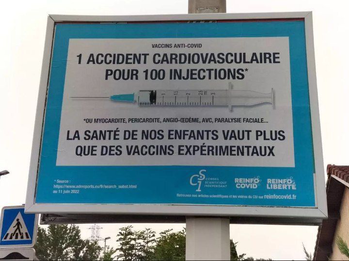 Widerstand F am 21.8.2022: Plakat
                  sagt klar: 1% der Kinder mit "Coronaimpfung"
                  hat schwere Herzprobleme: Comment des panneaux antivax
                  ont pu �tre affich�s pendant pr�s de trois semaines
                  dans les rues de Toulouse