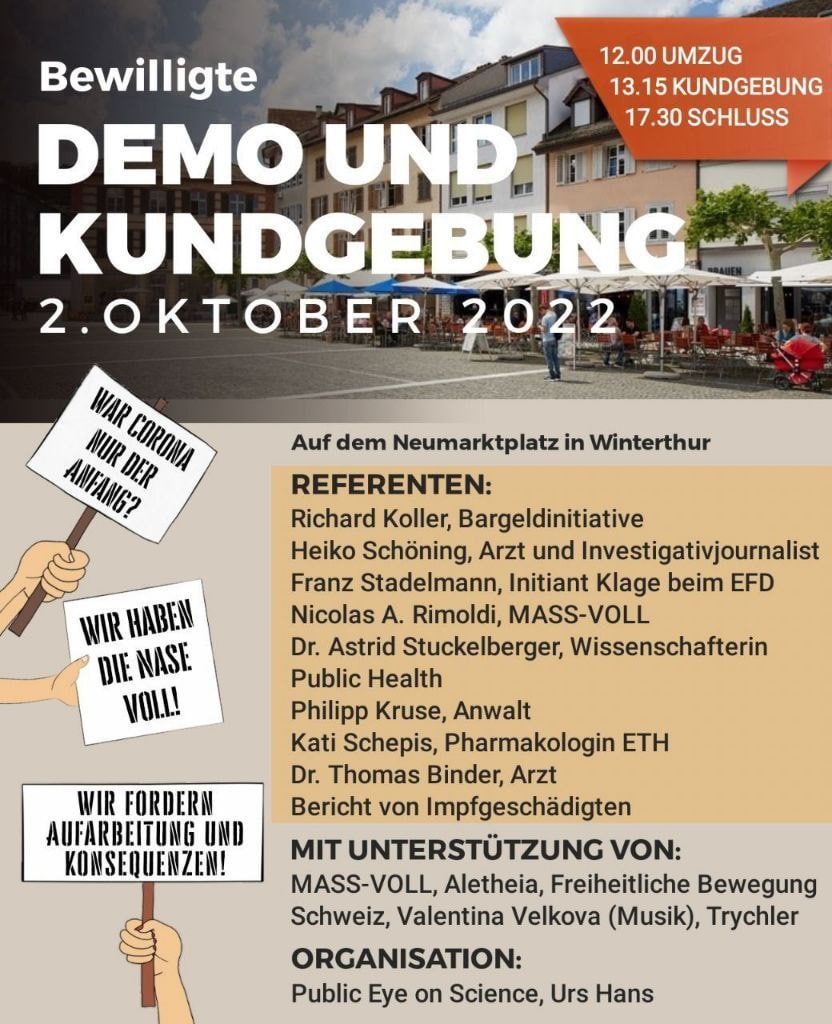 Widerstand mit Demo am 30.8.2022: Winterthur
                    hat Demo gegen den Coronawahn am 2.10.2022