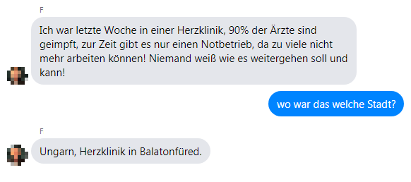 Facebook-Chat: Herzklinik in Balatonf�red hat
                      90% geimpfte �rzte und nun sind viele krank und es
                      gibt nur einen NOtbetrieb