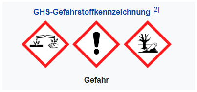 Gefahrenstoff Triton X-100 - die Kennzeichnung
                    mit 3 Gefahrenzeichen